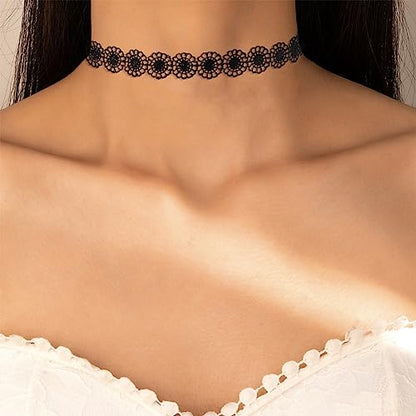 Fesciory Black Necklaces for Women, Adjustable Layered Velvet Leather Lace Collar Necklace, Goth Jewelry Gifts. - color: Flower