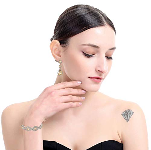 Paxuan Silver/Gold Plated Bridal Wedding Rhinestone Earrings Bracelet Set for Wedding Brides Bridesmaids Crystal Stone Dangle Drop Earrings Link Tennis Bracelet Set for Women Wedding - color: Champagne - Bracelet and Earrings Set