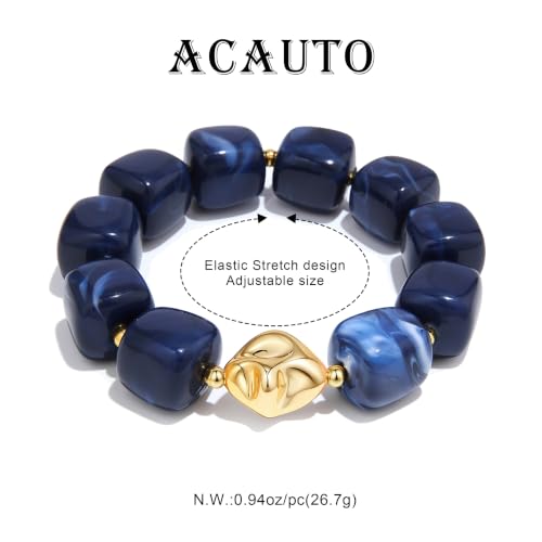 Chunky Beaded Bracelet for Women-Boho Bold Acrylic Resin Stretch Bracelets Trendy Summer Beach Elastic Bangle Vacation Jewelry Accessories - color: Style 2-Dark-Blue