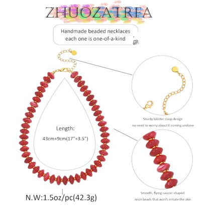 Resin Chunky Beaded Necklace for Women,Vacation Jewelry | Acrylic Beads,Boho Summer Beach Handmade Jewelry,Trendy Bold Statement Beaded Necklace,Birthday Gift for Women - color: Red
