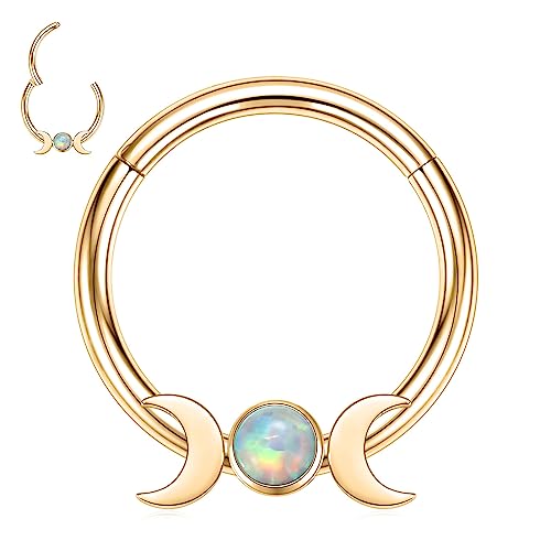 FUNLMO 18G 16G Septum Jewelry Triple Stacked Septum Nose Ring Surgical Steel Daith Conch Helix Cartilage Lobe Piercing Jewelry - color: Style12: Gold-moon&opal