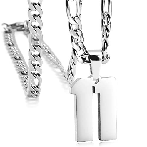 Personalized Number Necklaces for Mens,Stainless Steel Number Pendant Chain | Athletes Jersey Number Necklace;Baseball Basketball Football Sport Teams;Birthday Graduate Gift;Womens Mens Player - color: Silver, style: 11 Silver