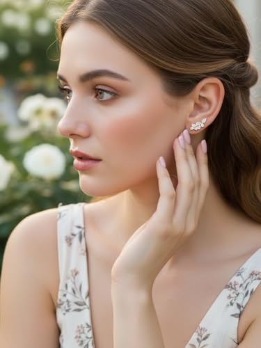 Moissanite 20mm Butterlfy/Flower/Leaf/Bezel Crawler Stud Earrings for Women, 925 Sterling Silver with Gold Plated, Hypoallergenic Cartilage Earrings, Valentines Birthday Anniversary Wedding Gift - color: Leaf - 3.90 Carat - Yellow Gold