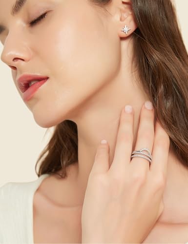 Mameloly Wedding Bands for Women Dainty CZ Cubic Zirconia Half Eternity Stackable Engagement Enhancer Guard Double Ring Size 4-12 - color: Silver