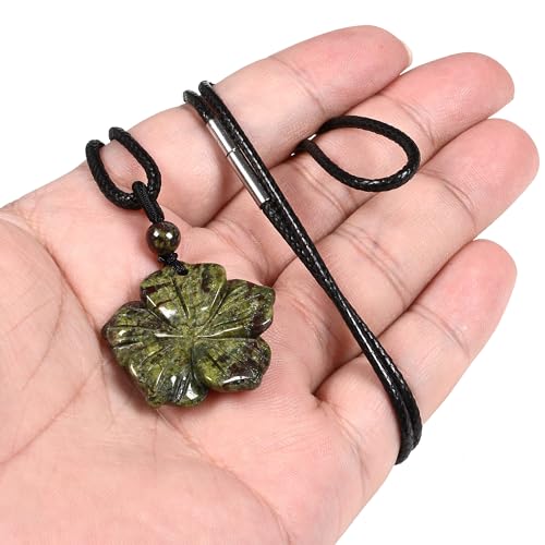 Justinstones Hand Carved Healing Crystals Gemstone Hawaii Flower Pendant Hand Weaving Wax Rope Necklace 22 inch - color: Dragon Blood Jasper