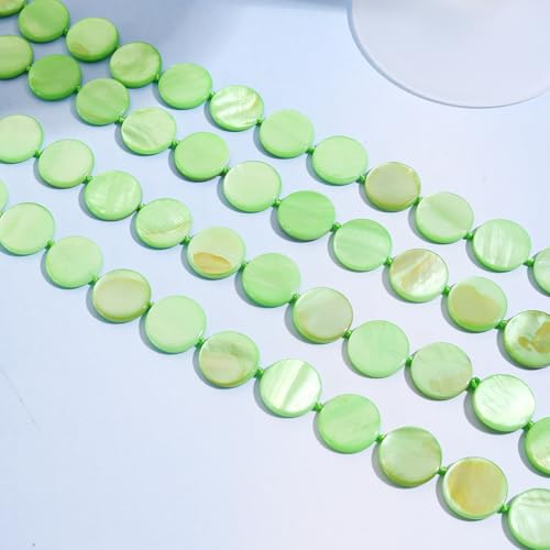 Firstmeet Flat Round Coin Shell Beads Long Knotted Necklace Natural Mother of Pearl Handmade Jewelry For Women - color: Apple Green