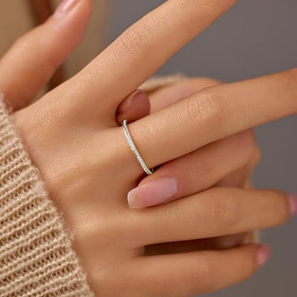 Dainty 14K Gold Plated Cubic Zirconia Rings Eternity Engagement Wedding Band Rings 925 Sterling Silver Stackable Rings for Women Aura Minimalist Knuckle Pinky Finger Ring Mothers Day Jewelry Gifts - color: Silver