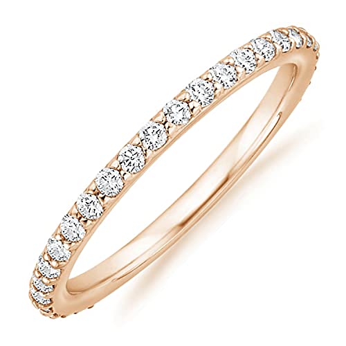 PAVOI 14K Gold Plated Eternity Ring | Stackable Cubic Zirconia Gold Band Ring | Dainty Diamond-Inspired Womens Wedding Jewelry - color: Rose Gold, size: 5