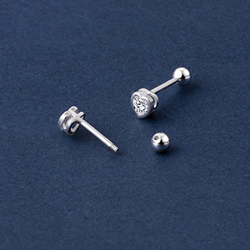 JSGEMSLEE Hypoallergenic 925 Sterling Silver Stud Earrings for Women With Screw Back Small Butterfly Heart Flower Earrings for Girls Tragus Cartilage Jewelry Gifts - color: Cubic Zirconia