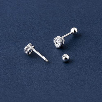 JSGEMSLEE Hypoallergenic 925 Sterling Silver Stud Earrings for Women With Screw Back Small Butterfly Heart Flower Earrings for Girls Tragus Cartilage Jewelry Gifts - color: Cubic Zirconia