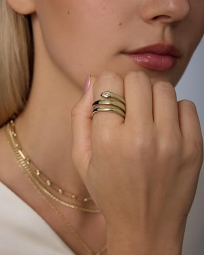 PAVOI Waterproof Open Wrap Ring for Women - 14K Gold Plated Snake Gold Band with Cubic Zirconia - Double Open Wrap Around Rings - Stainless Steel Trendy Summer Jewelry