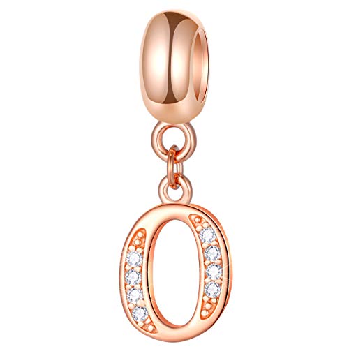 EMOSTAR Letter Charms Initial A-Z Alphabet Beads, Rose Gold 925 Sterling Silver Dangle CZ Birthstone Pendant, Gifts for European Charm Bracelet/Mothers Day/Birthday - color: Letter O