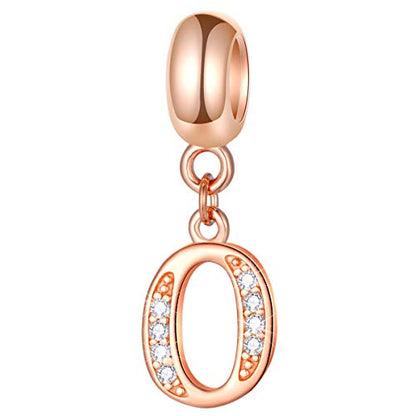 EMOSTAR Letter Charms Initial A-Z Alphabet Beads, Rose Gold 925 Sterling Silver Dangle CZ Birthstone Pendant, Gifts for European Charm Bracelet/Mothers Day/Birthday - color: Letter O
