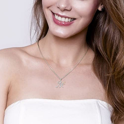 STARCHENIE Initial Necklace for Women Sterling Silver Letters 26 Alphabet Pendant Rose Flower Jewelry Gifts for Family Sisters Friend - color: M