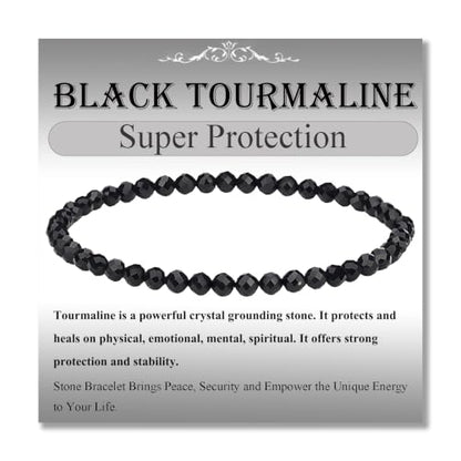 MASSIVE BEADS Natural Genuine Gemstone Beads Healing Crystal Chakra Reiki Jewelry Faceted Round Beads Bracelets 3mm - color: Black Tourmaline