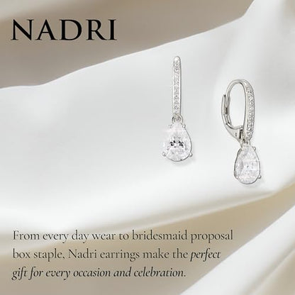 NADRI Cushion Cut CZ Leverback Earrings - color: Pear - Rhodium