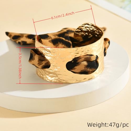 Chunky Gold Hammered Bracelets for Women, Leopard Print Scarf Big Golden Stainless Steel Cuff Bangle Silk Styling Charm Stackable Statement Jewelry Gifts - color: 3.5CM-Gold