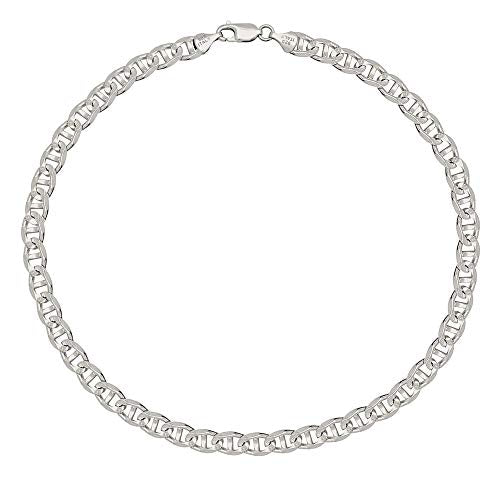 Savlano 925 Sterling Silver Solid Italian Figaro, Rope,Herringbone, Curb, Ball Bead, Snake, Mariner Chain Anklet for Women, Comes in 0.8mm - 5mm With Gift Box - style: Mariner 3.5mm