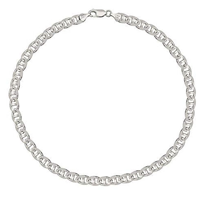 Savlano 925 Sterling Silver Solid Italian Figaro, Rope,Herringbone, Curb, Ball Bead, Snake, Mariner Chain Anklet for Women, Comes in 0.8mm - 5mm With Gift Box - style: Mariner 3.5mm