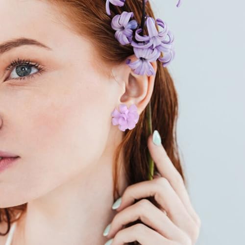 LAXPICOL Fashion Flower Clip On Earrings For Women Cute Lovely Acrylic Flower Earrings No piercing Earrings - color: purple