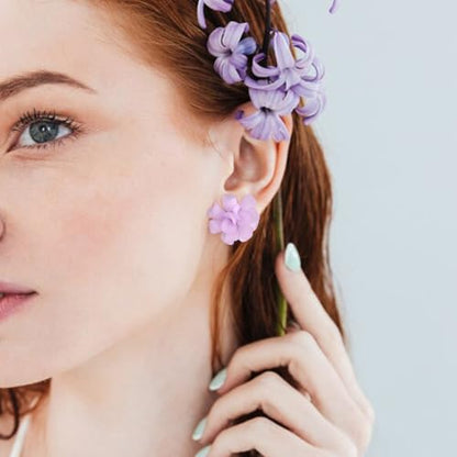LAXPICOL Fashion Flower Clip On Earrings For Women Cute Lovely Acrylic Flower Earrings No piercing Earrings - color: purple
