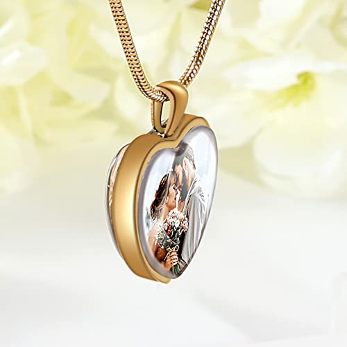 Farfume Personalized Photo Necklace for Women/Men, Memorial Jewelry Gifts | Holds 2 Pictures Pendant, Custom Engraved Text, Beautiful Locket for Girls, Durable Stainless Steel, Mothers Day Gifts - color: Heart Gold