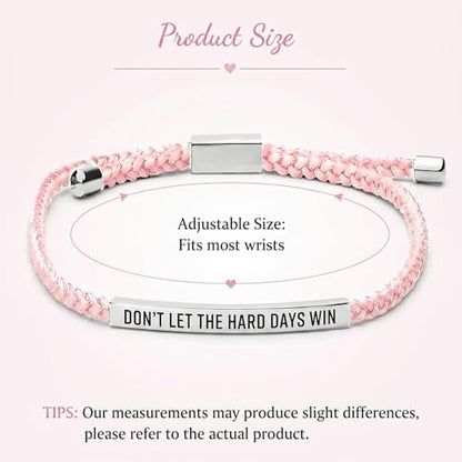 Frodete Dont Let The Hard Days Win Bracelet Inspirational Gifts for Women Adjustable Braided Tube Bracelet Gifts for Friends - color: A3:pink