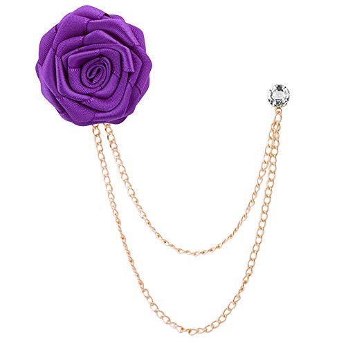 Fashion Bridegroom Wedding Brooches Cloth Art Hand-Made Rose Flower Brooch Lapel Pin Badge Tassel Chain Men's Suit Accessories - color: Purple