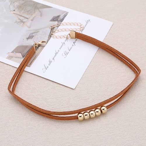 Vintage Layered Suede Choker Necklace Short Black Velvet Necklaces Boho Leather Necklaces Gold Bead Collar Necklace Chain Jewelry for Women