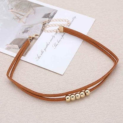 Vintage Layered Suede Choker Necklace Short Black Velvet Necklaces Boho Leather Necklaces Gold Bead Collar Necklace Chain Jewelry for Women