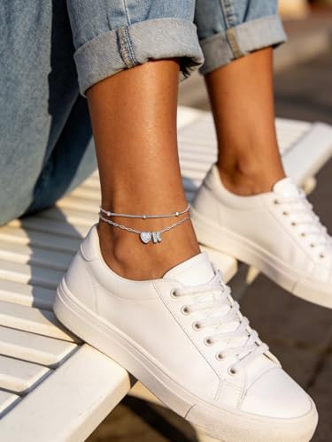 FaithHeart Waterproof Initial Ankle Bracelets for Women, Initial Anklets with Heart CZ Stainless Steel Layered Letter A-Z Anklet No Tarnish Ankle Jewelry - color: Silver, size: Initial Z