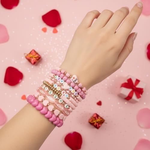 Twinfree Bohemia Beaded Bracelet for Women, Polymer Clay Stretch Bracelets - color: color 56