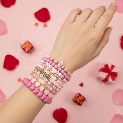 Twinfree Bohemia Beaded Bracelet for Women, Polymer Clay Stretch Bracelets - color: color 56