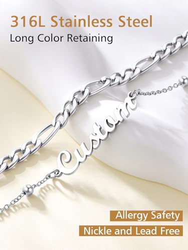 FindChic Custom Ankle Bracelets for Women, Stainless Steel Figaro/Cuban/Wheat/Rope/Herringbone Chain Anklets, Beach Foot Jewelry 8.5''-10.5'' Adjustable & Waterproof, with Gift Box - style: Figaro Chain-Silver