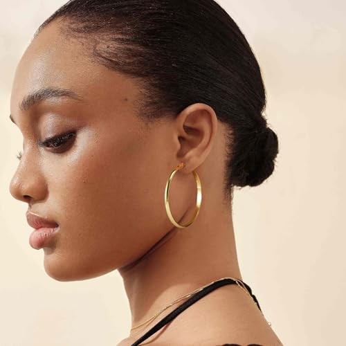 3mm Wide Large Hoop Earrings for Women Hypoallergenic 925 Sterling Silver Post Gold Earrings Lightweight Silver Hoop Earrings Oversize Big Gold Hoops 30/40/50/60MM - color: Gold, size: 50mm