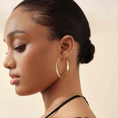 3mm Wide Large Hoop Earrings for Women Hypoallergenic 925 Sterling Silver Post Gold Earrings Lightweight Silver Hoop Earrings Oversize Big Gold Hoops 30/40/50/60MM - color: Gold, size: 50mm
