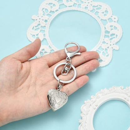 5-6Pcs Heart Locket Charms for Jewelry Making Stainless Steel Photo Charms for Necklaces Bracelets Earring Keychains DIY Supplies - color: Silver