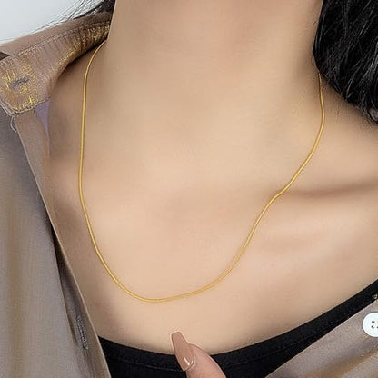 Dankadi Women 925 Sterling Silver Magic Snake Chain Necklace- Men 1.2MM Solid Snake Chain Flexible Choker 16"-30" Italian Silver 24K Gold Over Jewelry - color: Gold, size: 19 inch