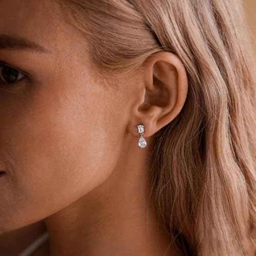Dangle Drop Gold Earrings Women Prom with CZ Wedding Jewelry Gift | Dangling for Bridal, Sparkly Diamond , Gifts for Women, Dainty, Trendy, Butterfly Back - color: Silver-2CZ Drop