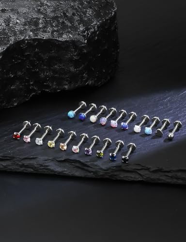 20G 18G 16G Threadless Flat Back Earrings Nose Stud 316L Surgical Steel Medusa Labret Monroe Lip Ring Tragus Forward Helix Conch Cartilage Lobe Earrings Stud Piercing Jewelry For Women Men - size: 16G-8MM Length