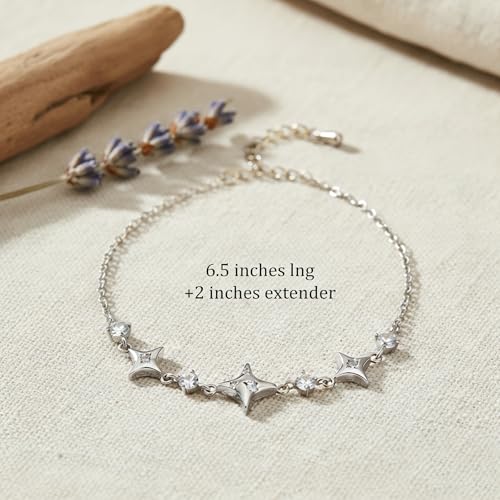 Sonateomber Dainty Gold Silver Star Bracelets for Women, Sparkly Trendy CZ Rhinestone Adjustable Link Chain Elegant Cute Celestial Bracelet Prom Wedding Accessories Fashion Jewelry Gift - color: Silver