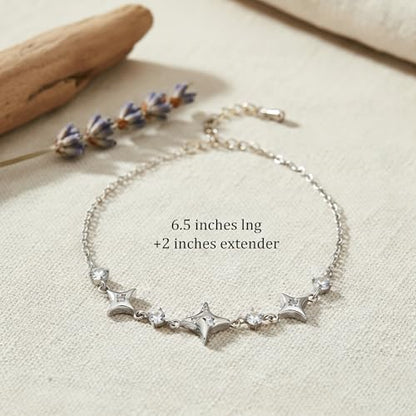 Sonateomber Dainty Gold Silver Star Bracelets for Women, Sparkly Trendy CZ Rhinestone Adjustable Link Chain Elegant Cute Celestial Bracelet Prom Wedding Accessories Fashion Jewelry Gift - color: Silver