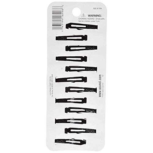Scunci Countour, Snap Hair Clips, Black, 12 Count (4-Pack)