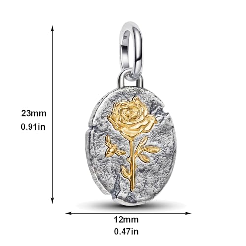 925 Sterling Silver Dangle Charm Fit Women Bracelet And Necklaces Jewelry | Medallion Pendants Beads Jewelry Charms for Women Fashion Gift Family Friends Mother's Day - color: Rose Medallion Charm M1787