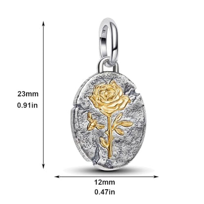 925 Sterling Silver Dangle Charm Fit Women Bracelet And Necklaces Jewelry | Medallion Pendants Beads Jewelry Charms for Women Fashion Gift Family Friends Mother's Day - color: Rose Medallion Charm M1787