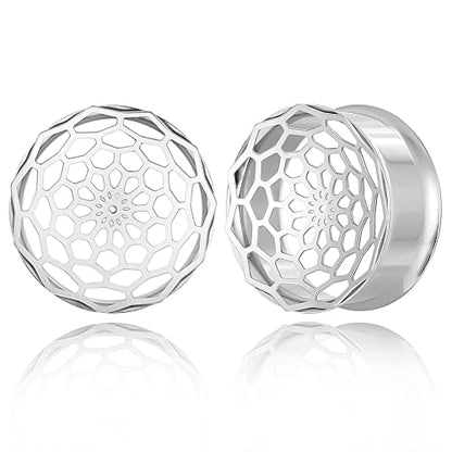 1 Pair New Classic gauges Ear Plugs Tunnels Hypoallergenic 316 Stainless Steel Ear Gauges 8mm-25mm (0G-1") Body Piercing Jewelry - color: Silver-1277, size: 0G(8mm)