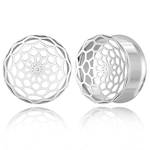 1 Pair New Classic gauges Ear Plugs Tunnels Hypoallergenic 316 Stainless Steel Ear Gauges 8mm-25mm (0G-1") Body Piercing Jewelry - color: Silver-1277, size: 1/2" (12mm)