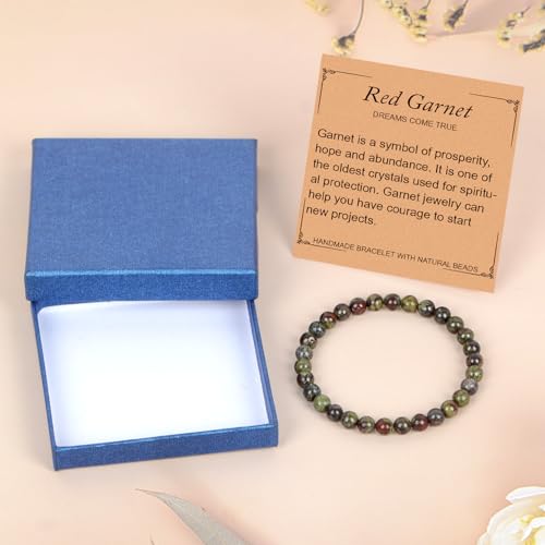 LPBeads Handmade Natural Gemstone Stretch Elastic Bracelet Healing Crystal Round Stone Beads Jewelry Gifts for Women Men - color: Dragon Bloodstone, size: 6mm