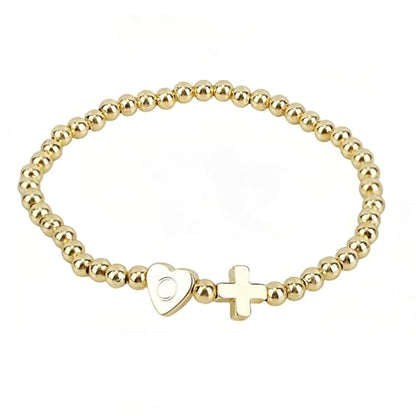 Mikovivi Women's Cross Bracelet with Initial Beads, Elastic Heart Alphabet Charm Stackable Beaded Bracelet Religious Christian Jewelry Gift - style: Letter O