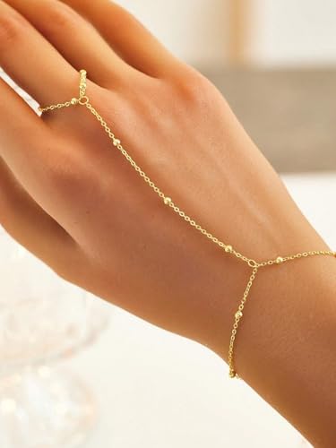 3PCS 14K Gold-Plated Hand Chain Bracelets for Women, Stack Bracelets Set Adjustable, Trendy Dainty Ring Bracelet Hand Chain - color: gold-3-cz2